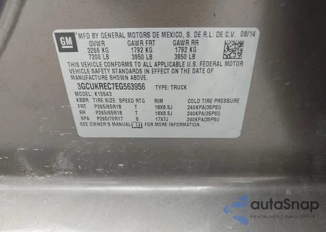 2014 Chevrolet Silverado 1500 2Lt из США, поврежденный, VIN 3GCUKREC7EG563956